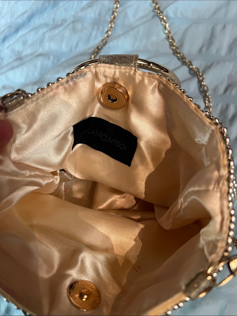 Jessica McClintock Gold Beaded Ring-Handle Clutch - Picture 6 of 6